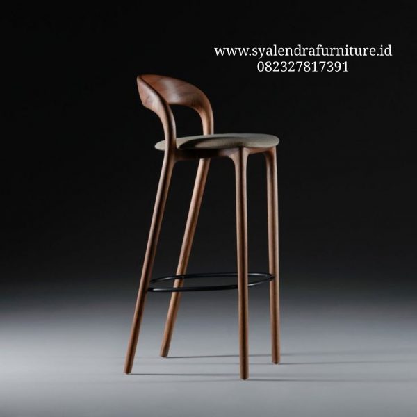 Kursi Bar Kayu Jati Natural Doff Lengkung