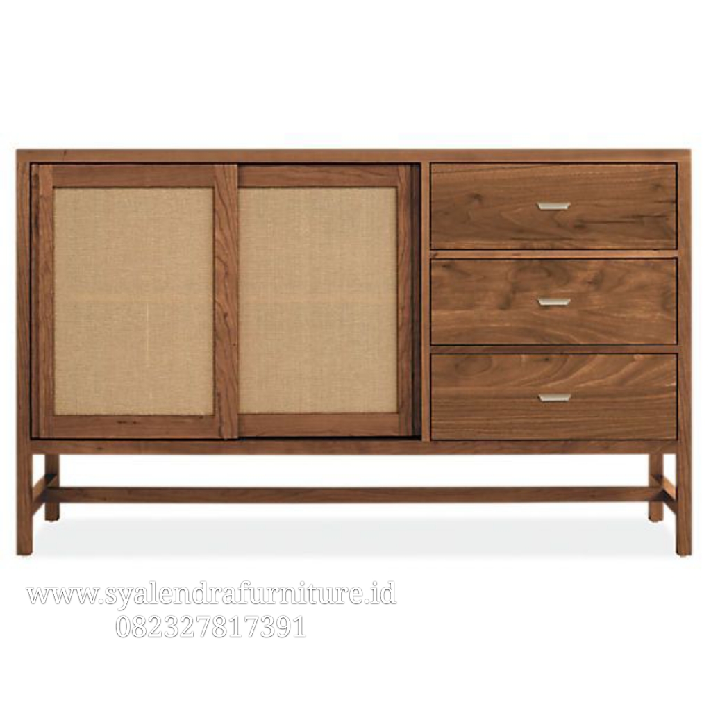 Bufet Minimalis Pintu Anyaman Rotan Alami