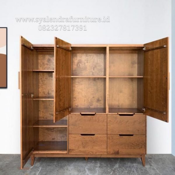 Lemari Pakaian 3 Pintu Model Retro Jati Solid