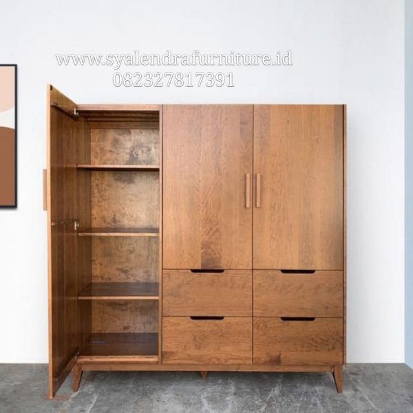 Lemari Pakaian 3 Pintu Model Retro Jati Solid