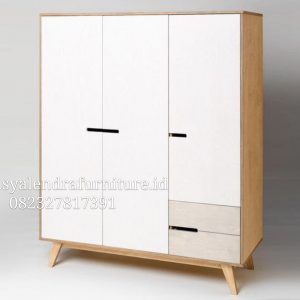 Lemari Pakaian Skandinavia 3 Pintu Dua Warna