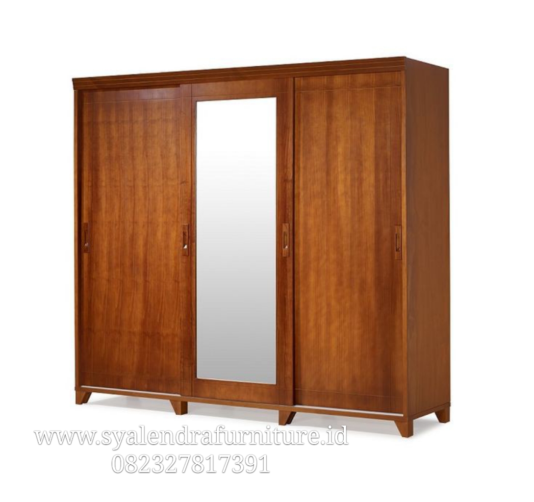Lemari Pakaian 3 Pintu Geser Jati Solid